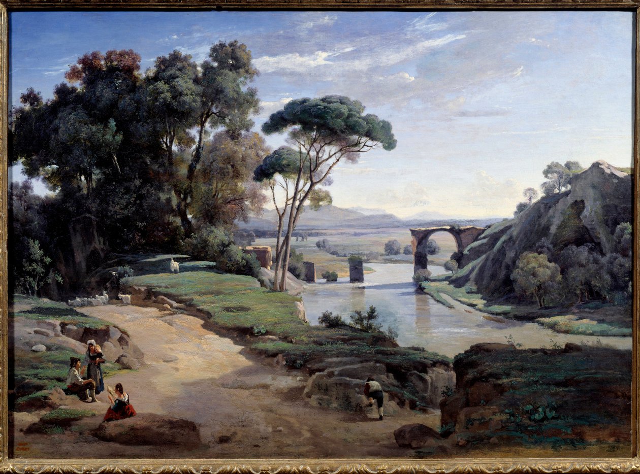 Narni-broen nær Rom. Maleri af Camille Corot (1796-1875) af Jean Baptiste Camille Corot