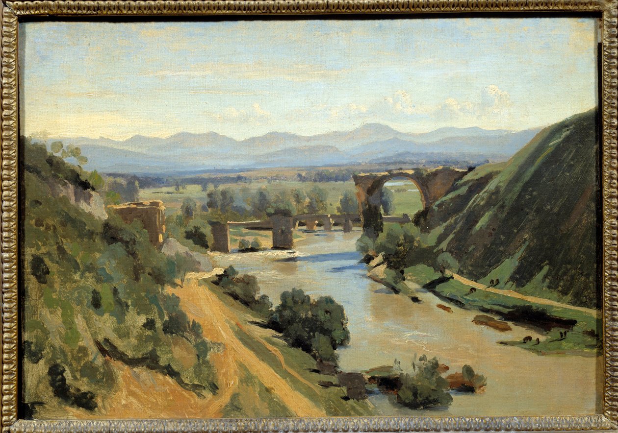 Narni Bridge nær Rom maleri af Camille Corot (1796-1875) 1826 Søn. 0,34x0,48 m af Jean Baptiste Camille Corot