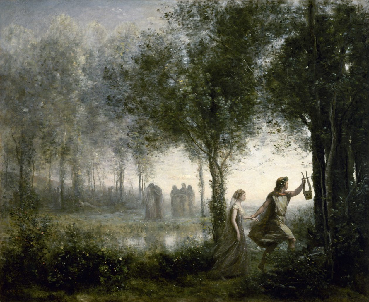 Orfeus fører Eurydike ud af underverdenen af Jean Baptiste Camille Corot