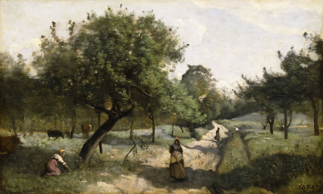 Sti med Æbletræer, 1850-60 af Jean Baptiste Camille Corot