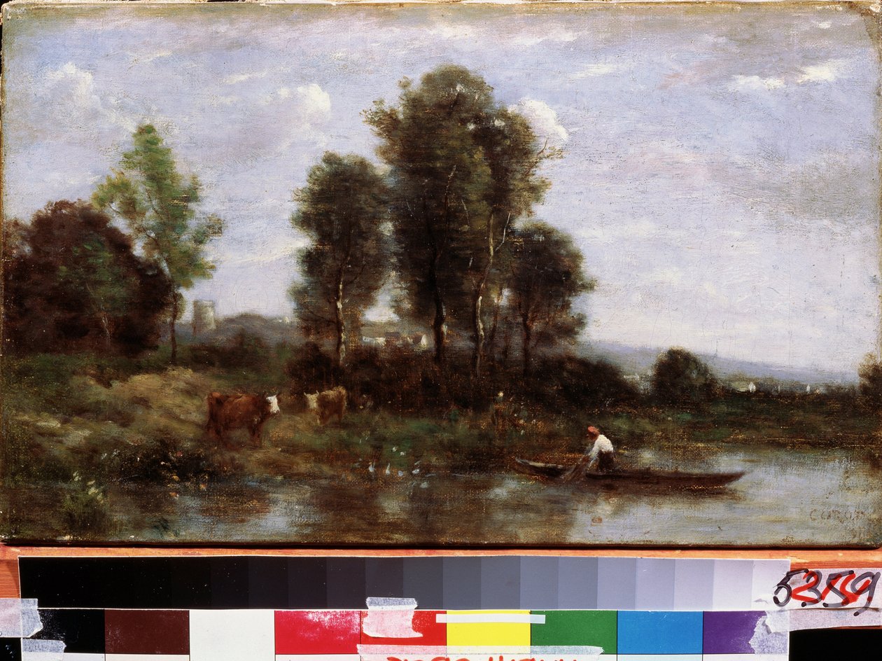 ""Paysage a la riviere"" (Landskab med en flod) Maleri af Camille Corot (1796-1875) 1800-tallets Far Eastern Art Museum, Khabarovsk, Rusland af Jean Baptiste Camille Corot