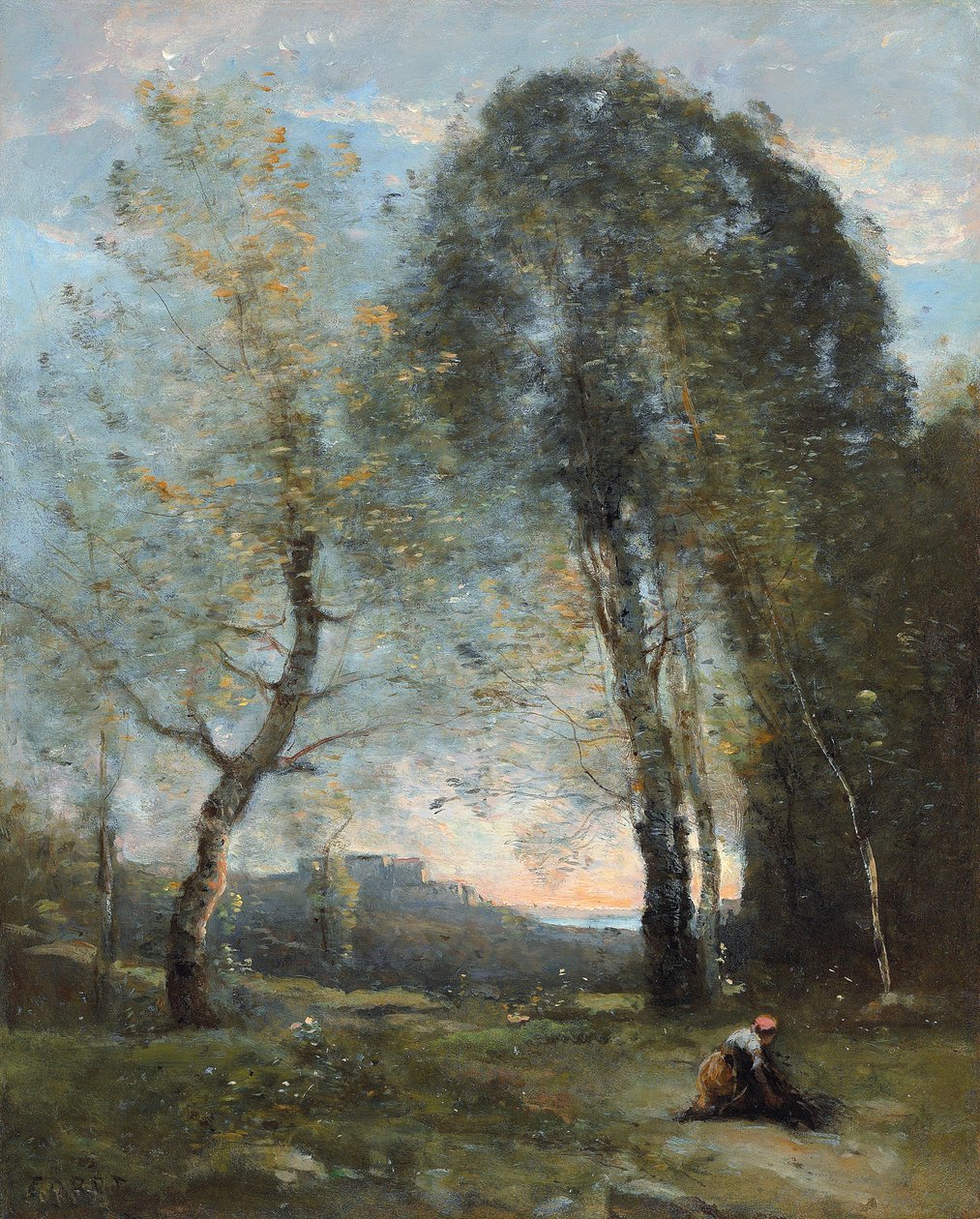 Bondekvinde samler træ, Italien, ca. 1870-2 af Jean Baptiste Camille Corot