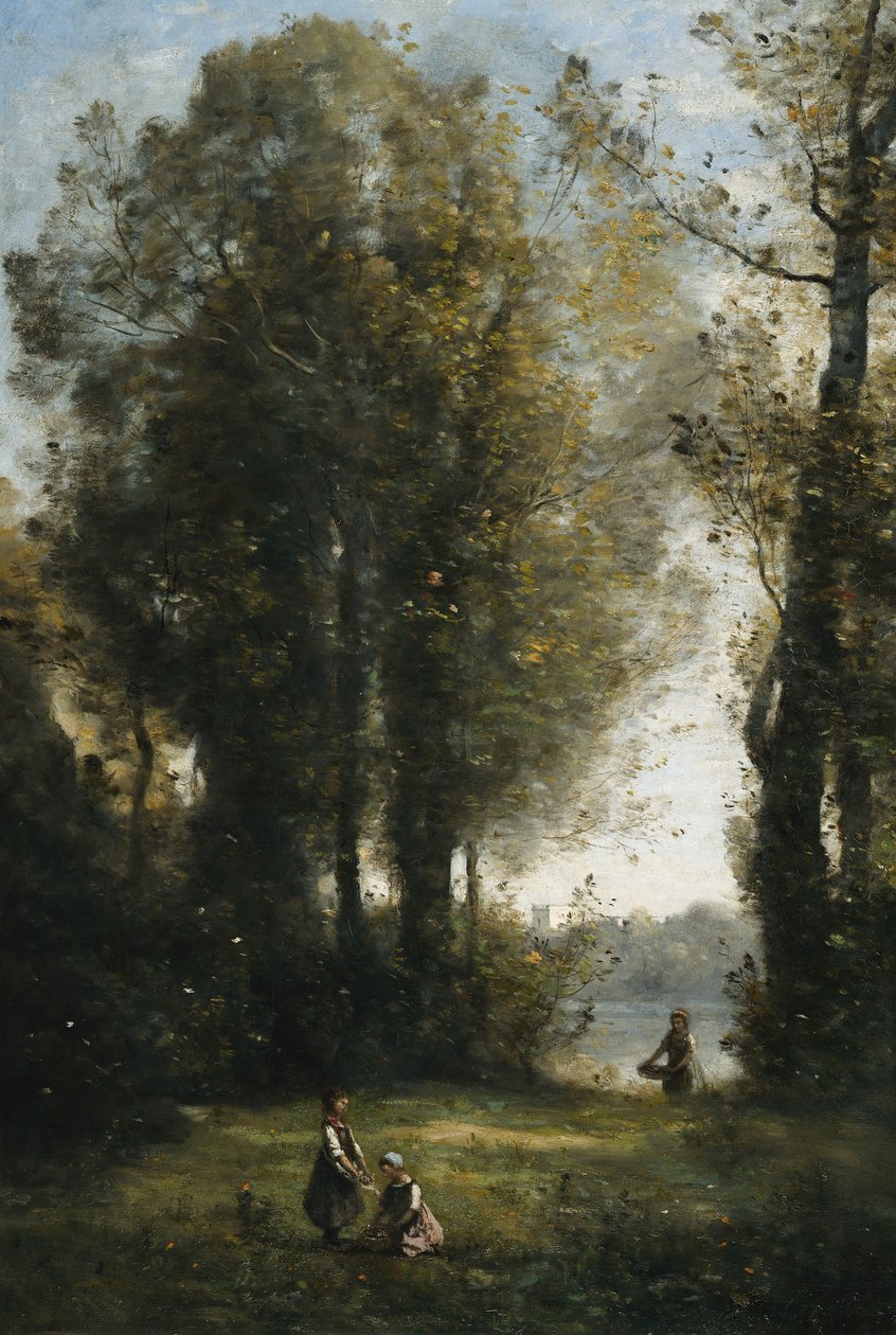 Plukke tusindfryd; Plukke tusindfryd, ca. 1865-1870 af Jean Baptiste Camille Corot
