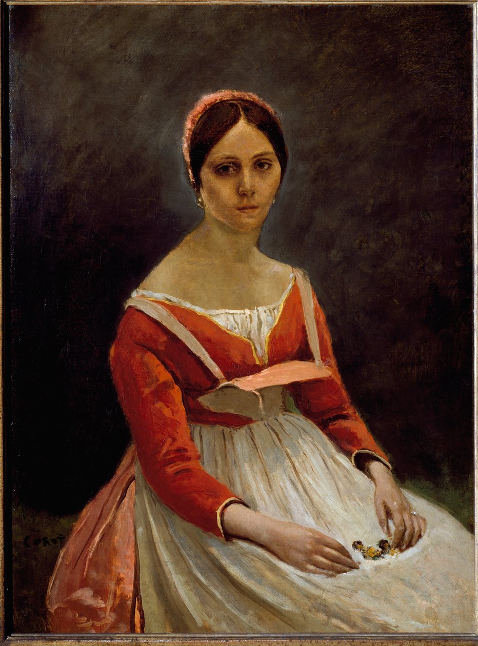 Portræt af pigen (olie på lærred af Jean Baptiste Camille Corot