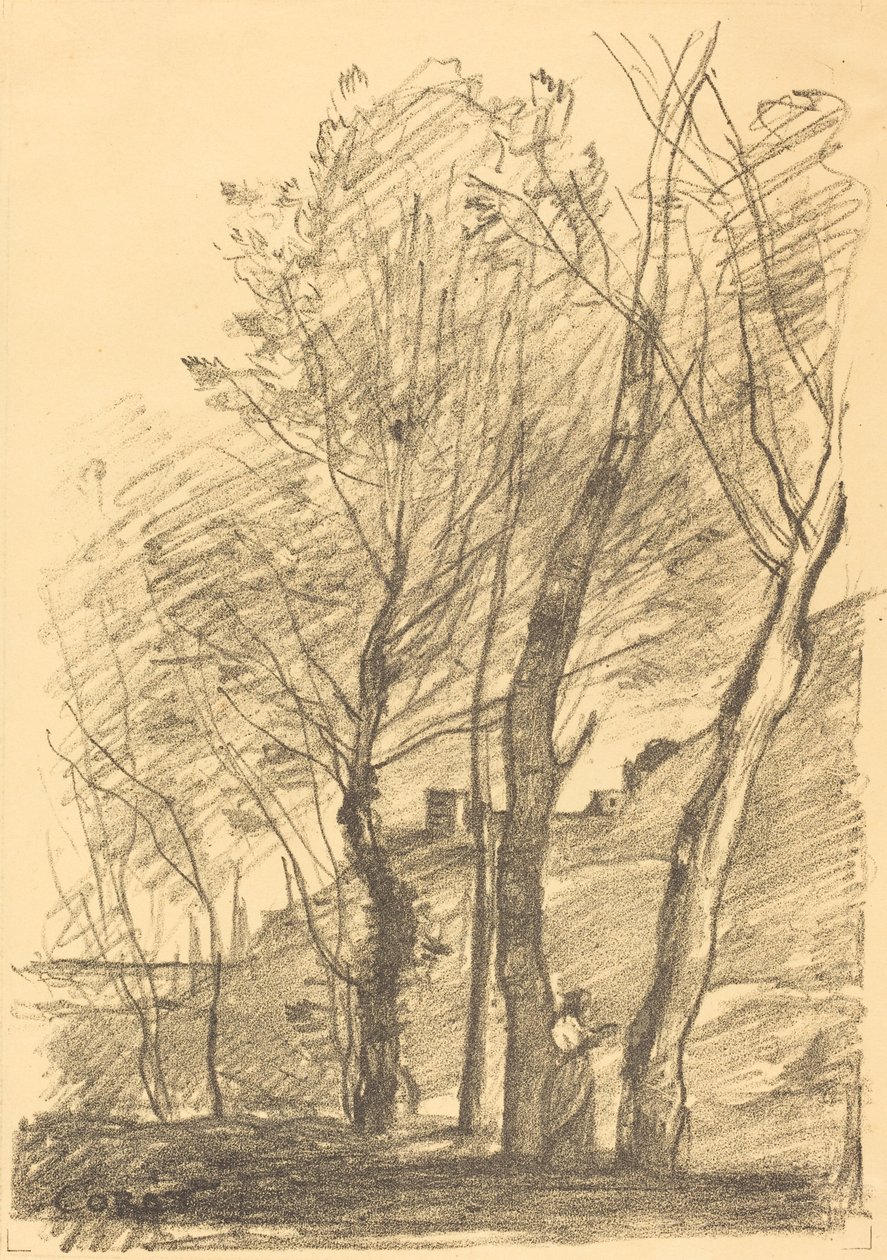 Læsning under træerne (La Lecture sous les arbres) af Jean Baptiste Camille Corot