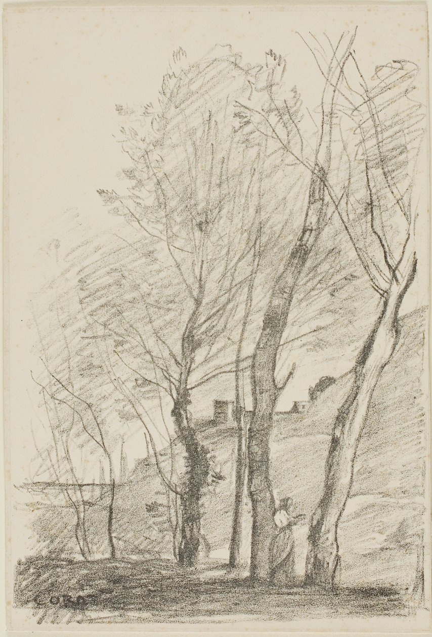 Læsning under træerne af Jean Baptiste Camille Corot