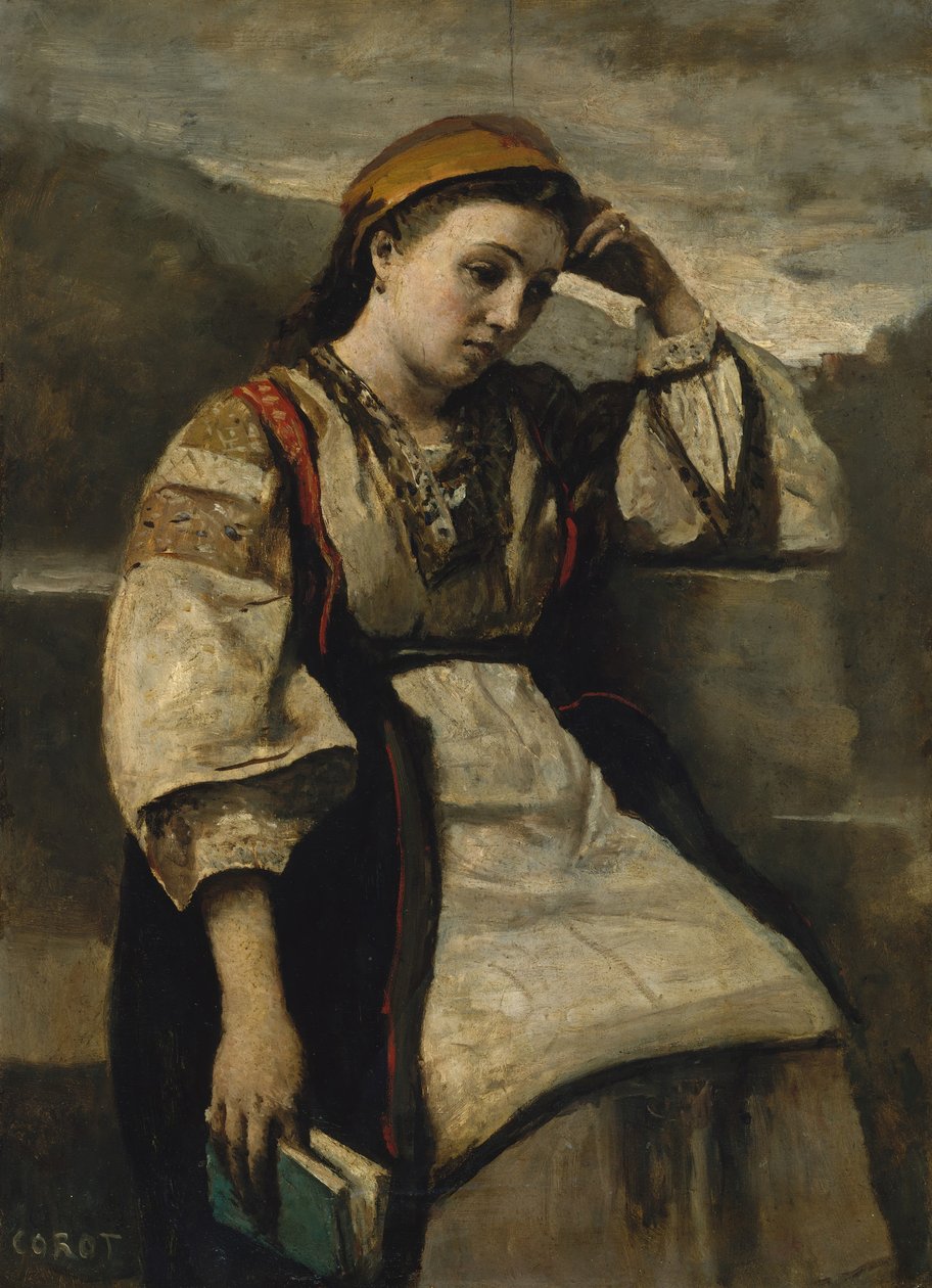 Reverie, ca. 1860-65. dani af Jean Baptiste Camille Corot