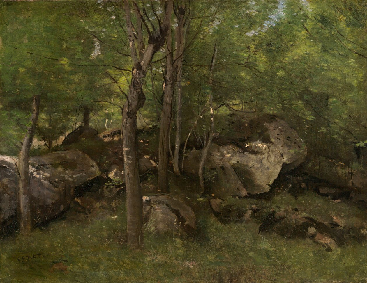 Klipper i skoven Fontainebleau af Jean Baptiste Camille Corot