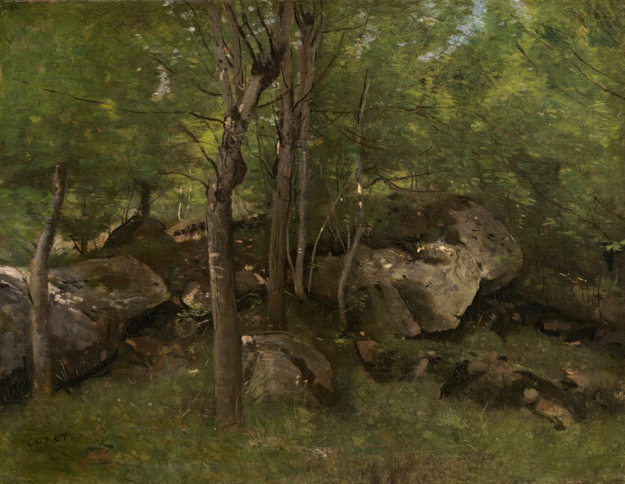 Klipper i skoven Fontainebleau, 18601865. af Jean Baptiste Camille Corot