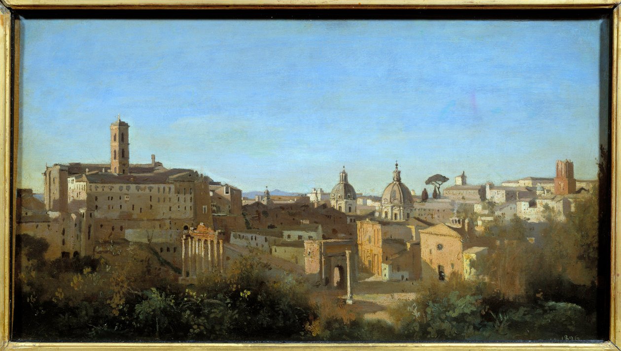 Rom, forum set fra Farnese Gardens. Maleri af Camille Corot (1796-1875) af Jean Baptiste Camille Corot