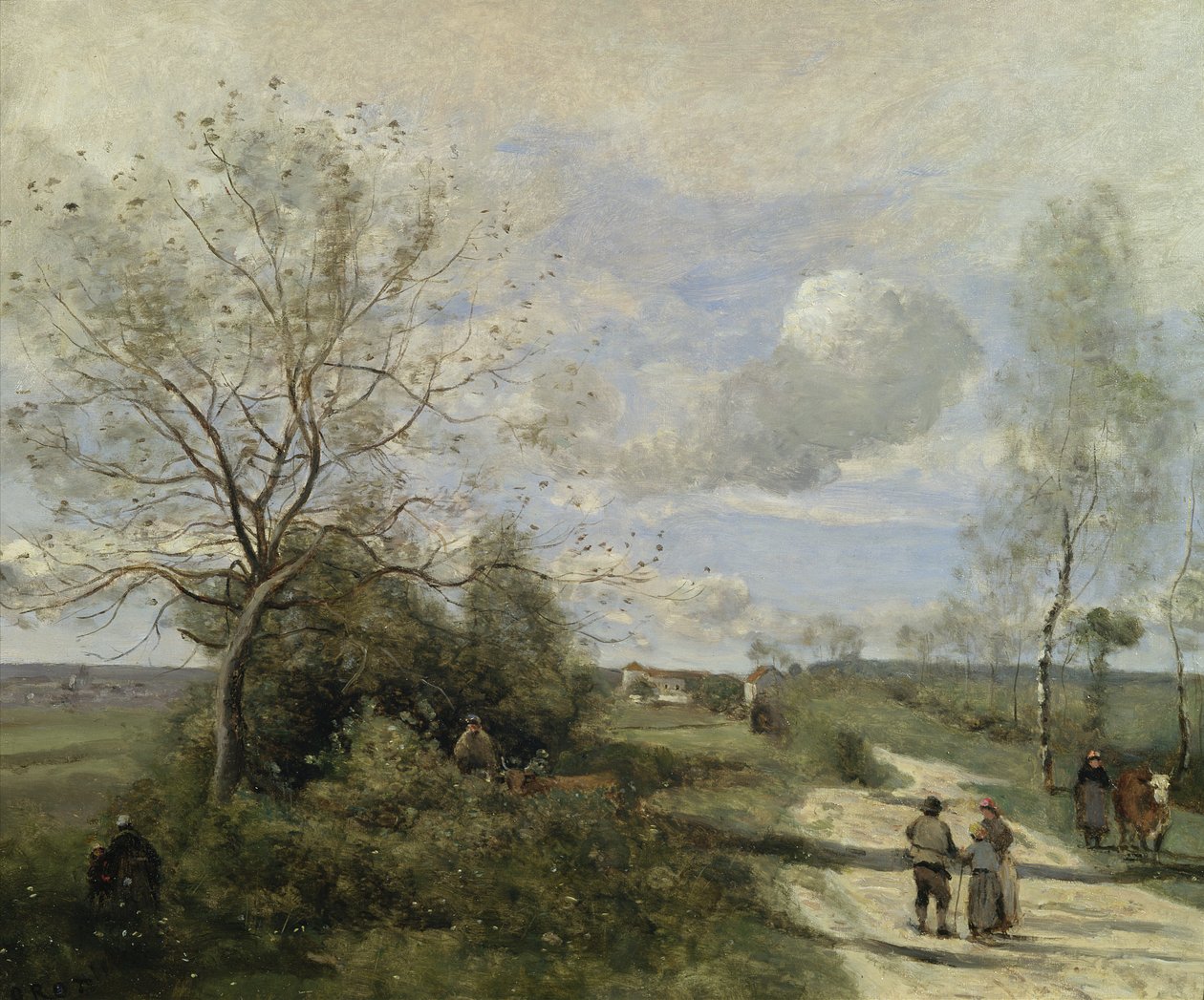 Saintry, nær Corbeil, den hvide vej af Jean Baptiste Camille Corot
