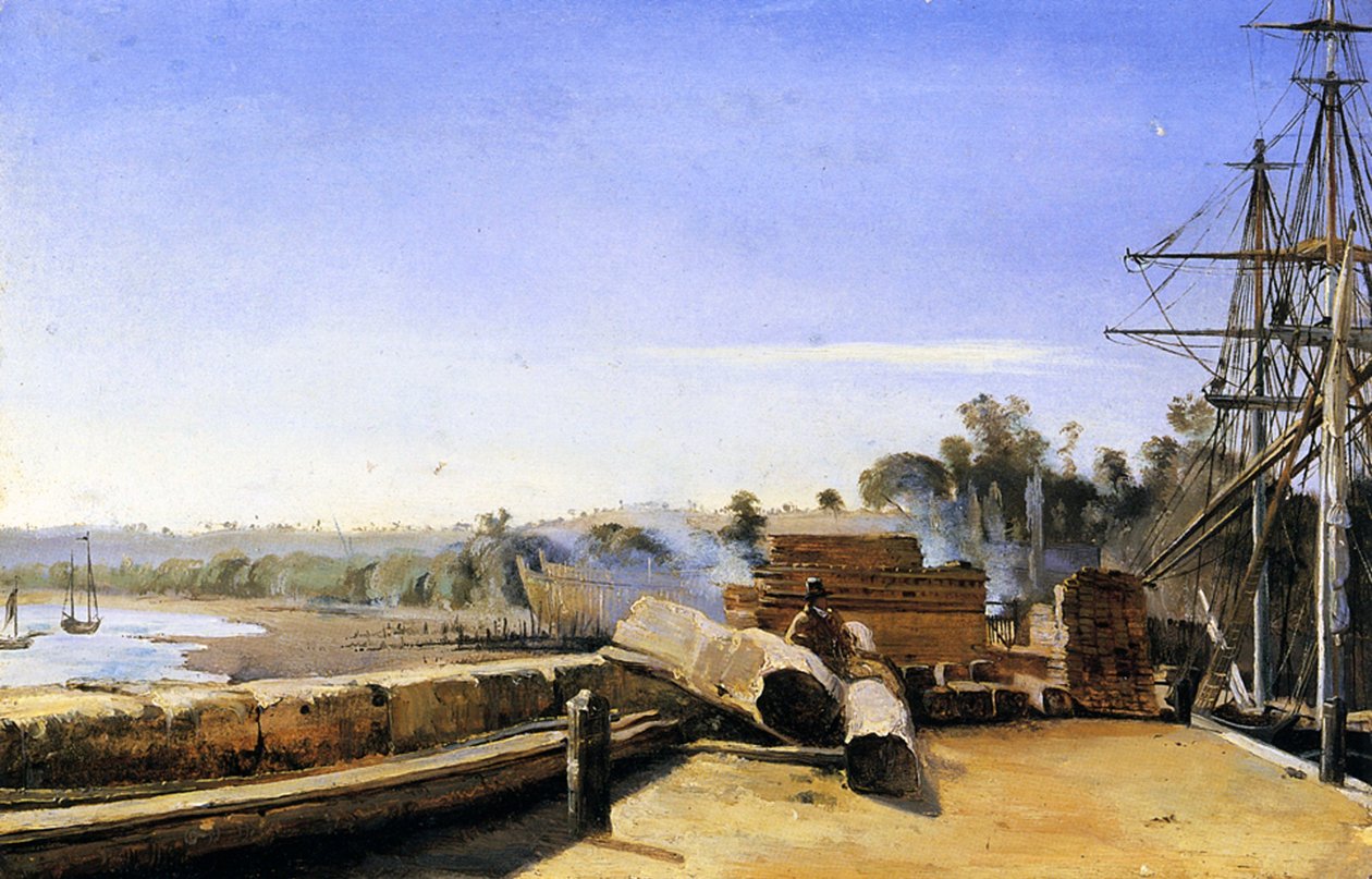 Skibsværft i Honfleur, ca. 1823 (olie på papir) af Jean Baptiste Camille Corot