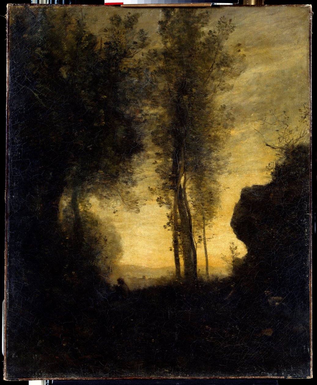 Siddende ged spiller fløjte i en lysning. Maleri af Camille Corot (1796-1875) af Jean Baptiste Camille Corot