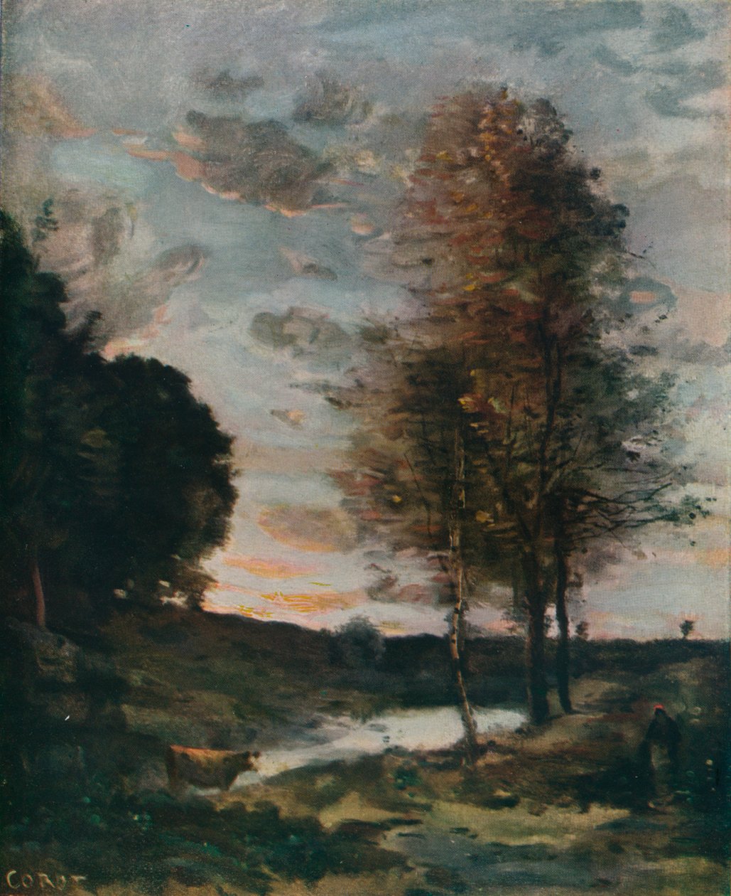 Solnedgang, c1910 af Jean Baptiste Camille Corot