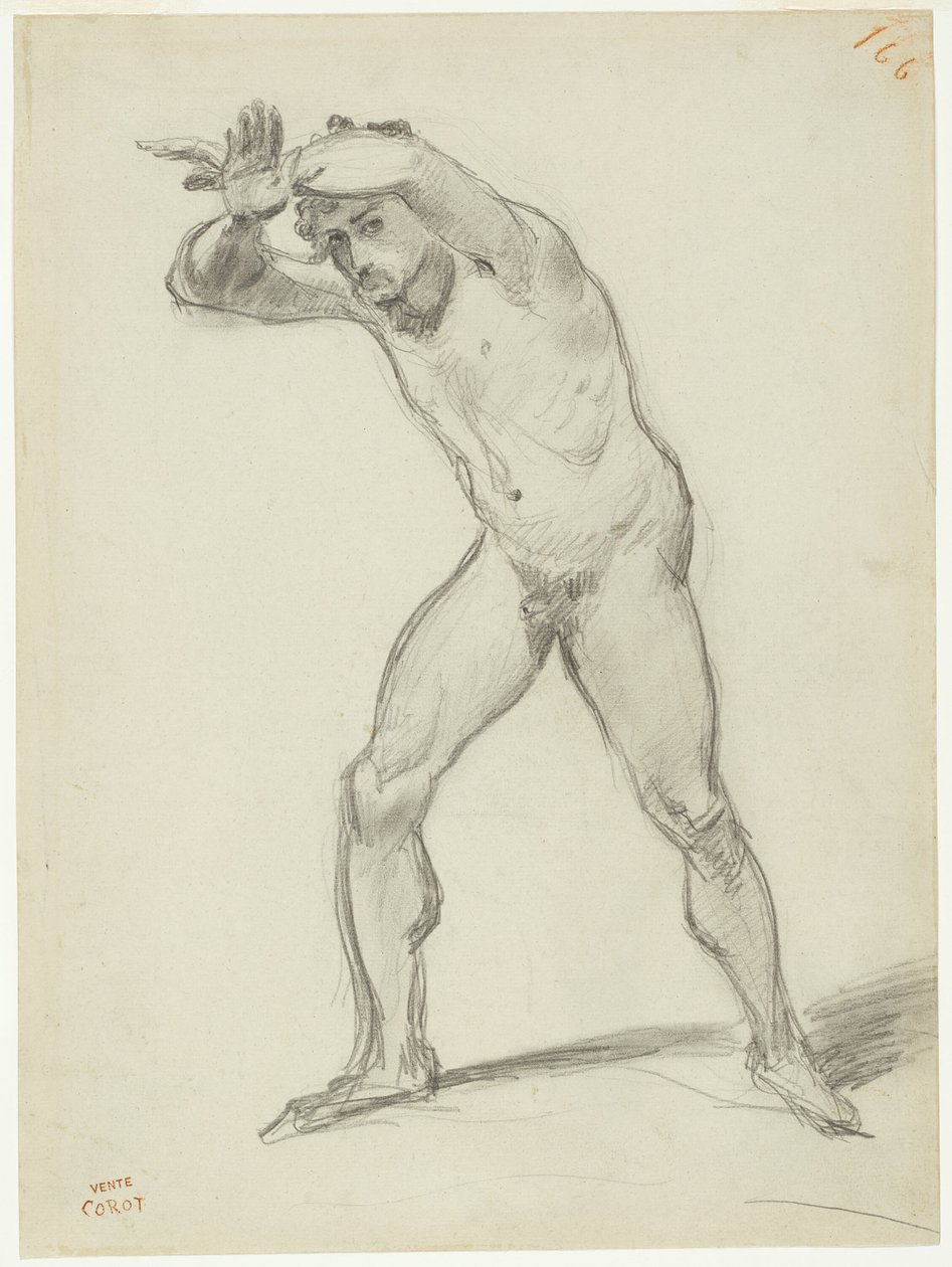 Stående nøgen mand af Jean Baptiste Camille Corot