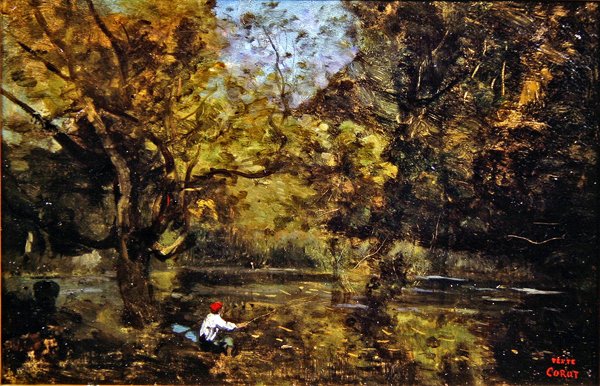 Angleren (olie på lærred) af Jean Baptiste Camille Corot