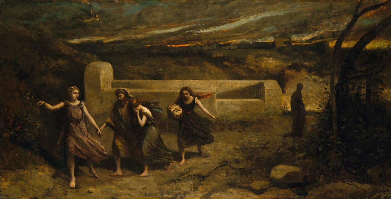 The Burning of Sodom, tidligere The Destruction of Sodom, 1843 og 1857. af Jean Baptiste Camille Corot