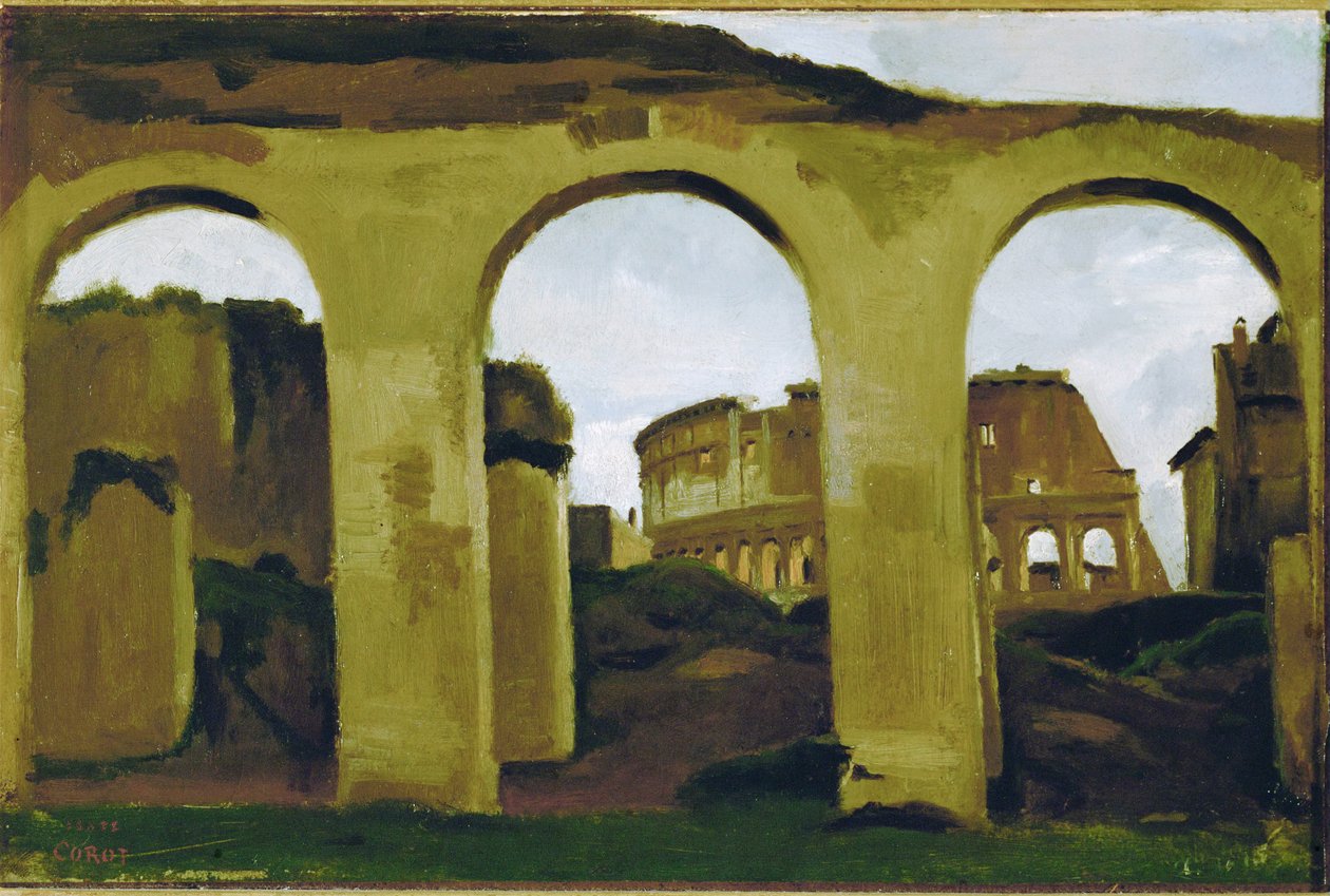 Colosseum, set gennem arkaden i Basilica Saint Constantin, Rom ... af Jean Baptiste Camille Corot