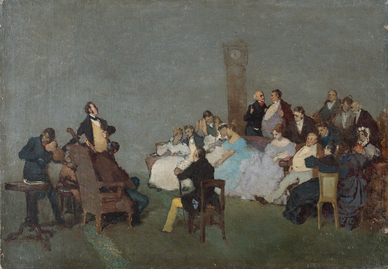 Koncerten, ca. 1830-40 (olie på lærred) af Jean Baptiste Camille Corot