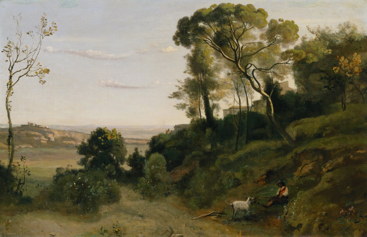 Landskabet nær Napoli (olie på lærred) af Jean Baptiste Camille Corot