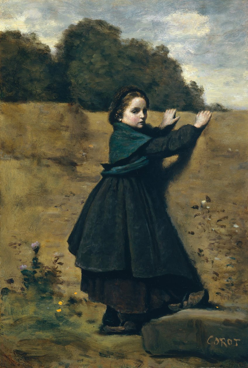 Den nysgerrige lille pige, 1860-64. af Jean Baptiste Camille Corot