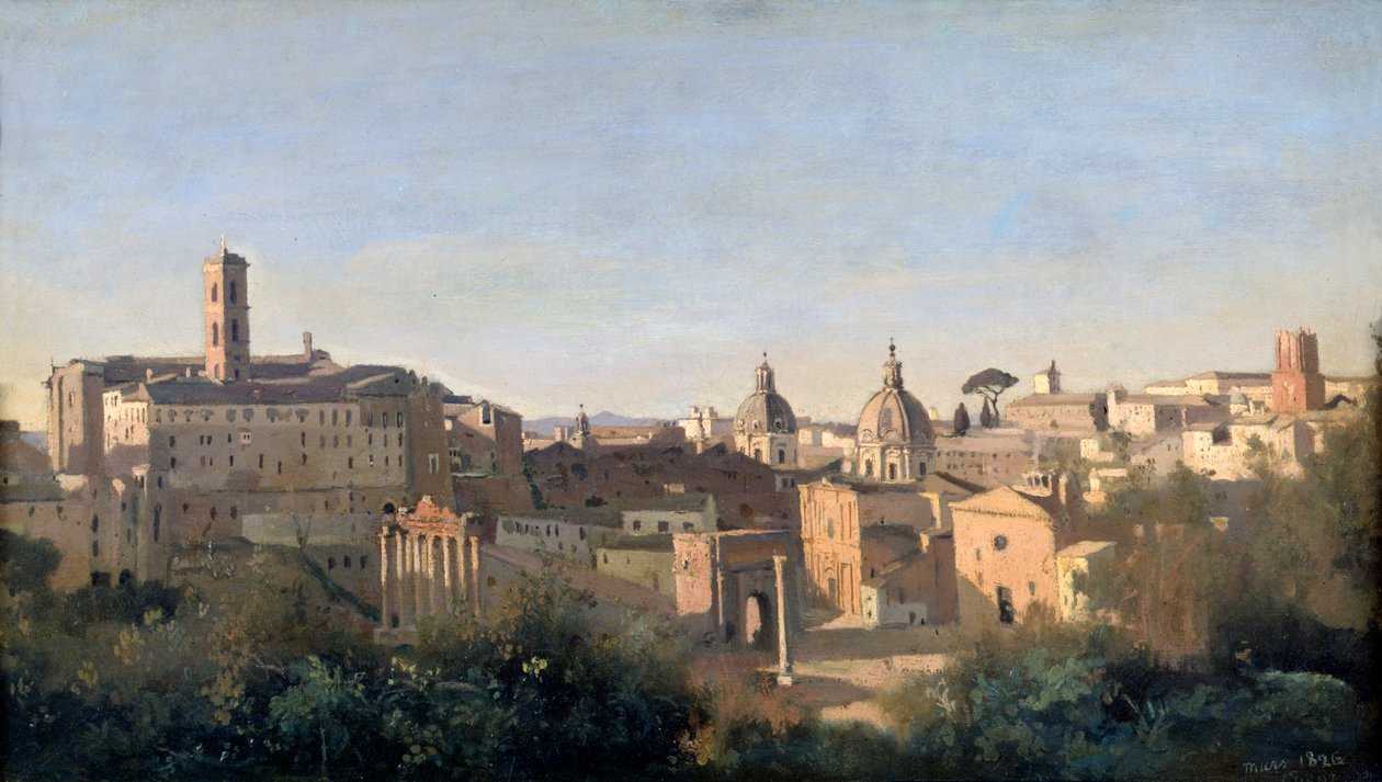 Forum set fra Farnese Gardens, Rom, 1826 af Jean Baptiste Camille Corot