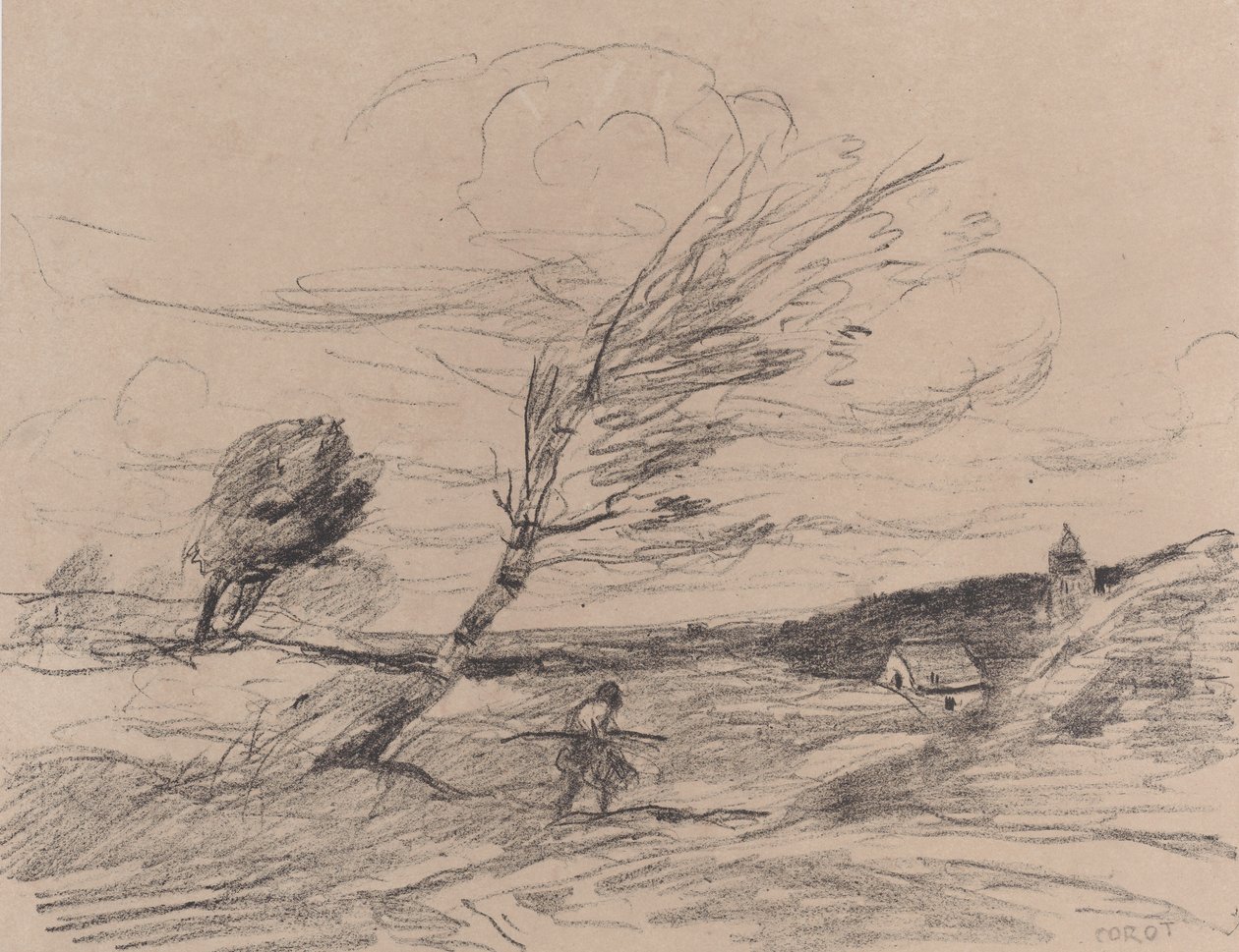 Vindstødet Le Coup de Vent, 1871. af Jean Baptiste Camille Corot