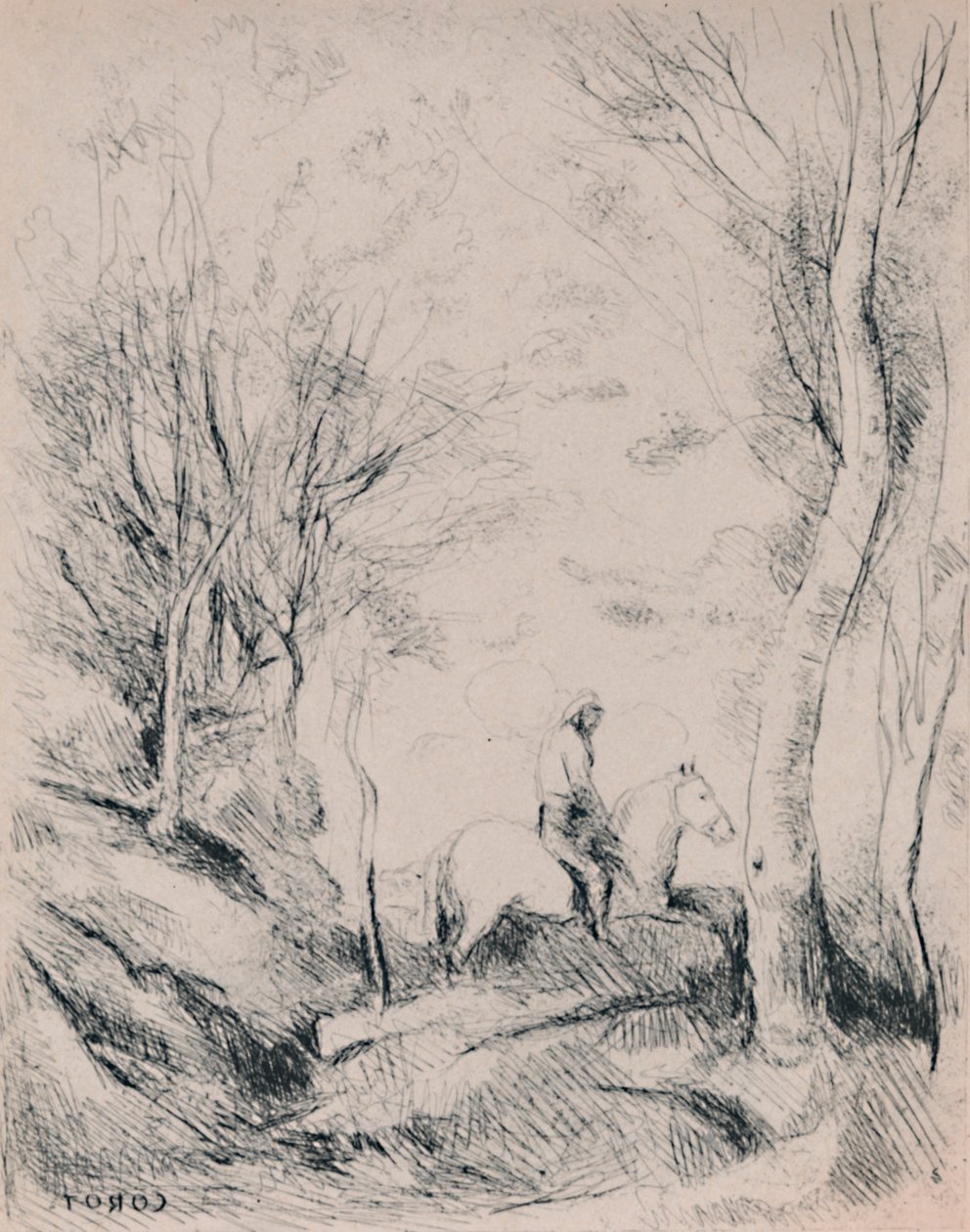 Rytteren i skoven, ca. 1854, 1946 af Jean Baptiste Camille Corot