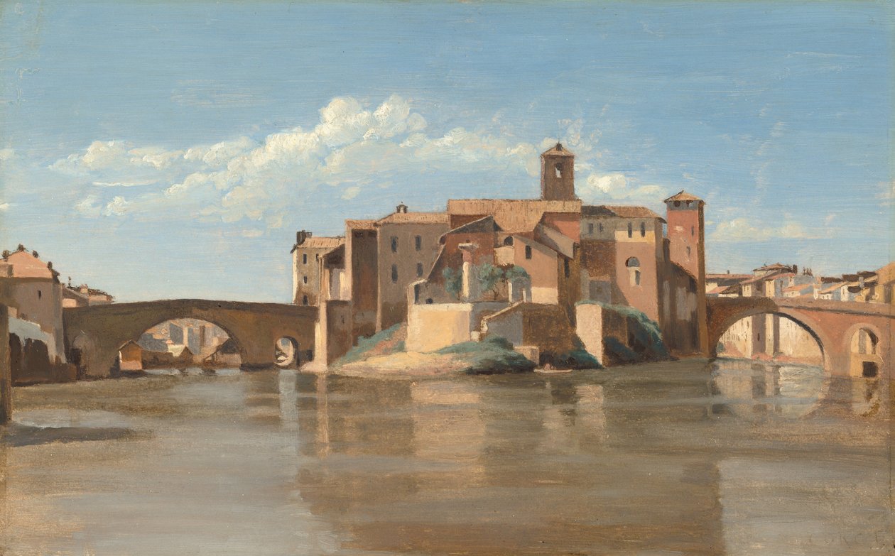 Øen og broen i San Bartolomeo, Rom af Jean Baptiste Camille Corot