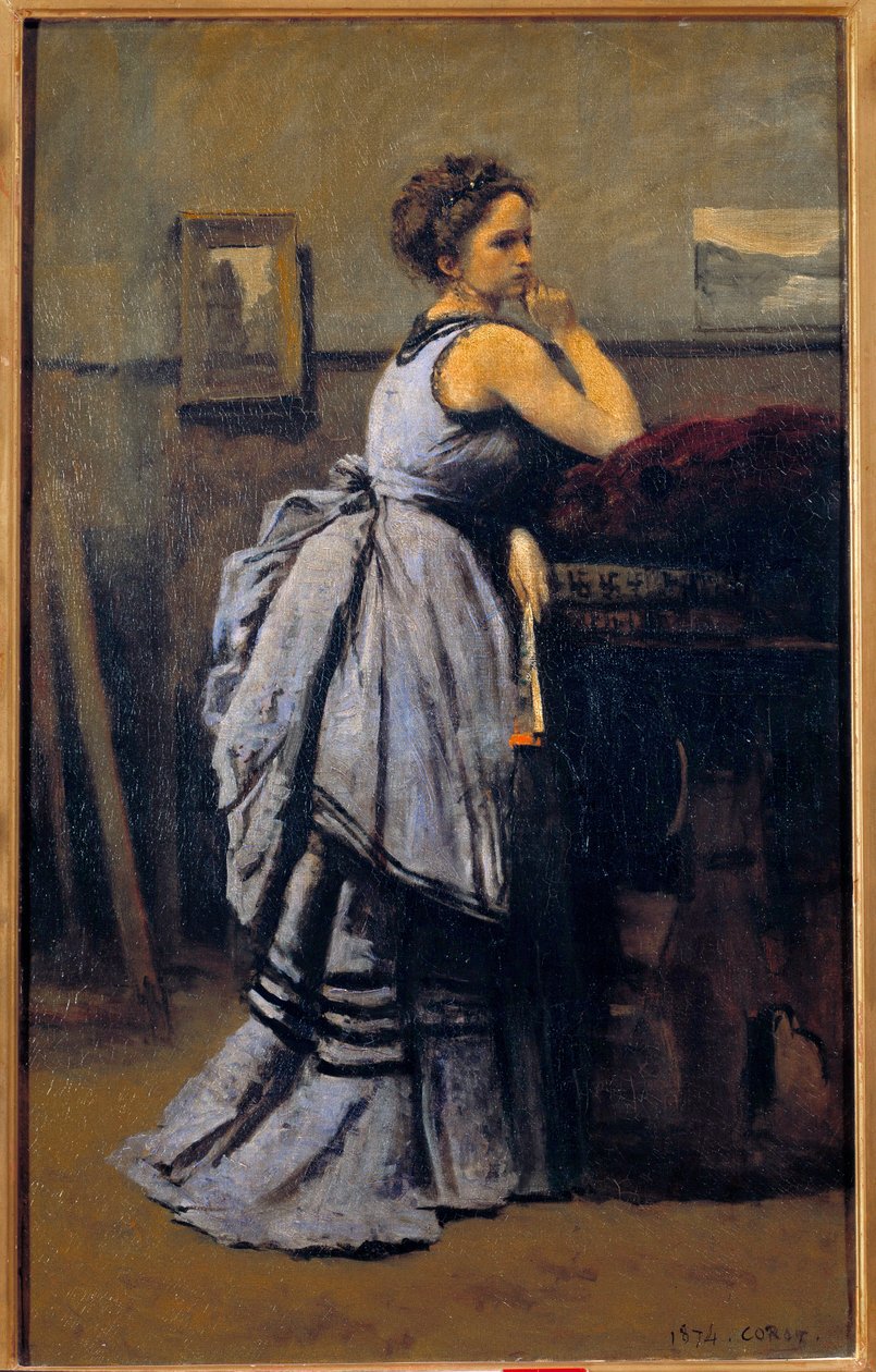 Damen i blåt maleri af Camille Corot (1796-1875) 1874 søn. 0,8x0,5 m Paris musee du Louvre af Jean Baptiste Camille Corot