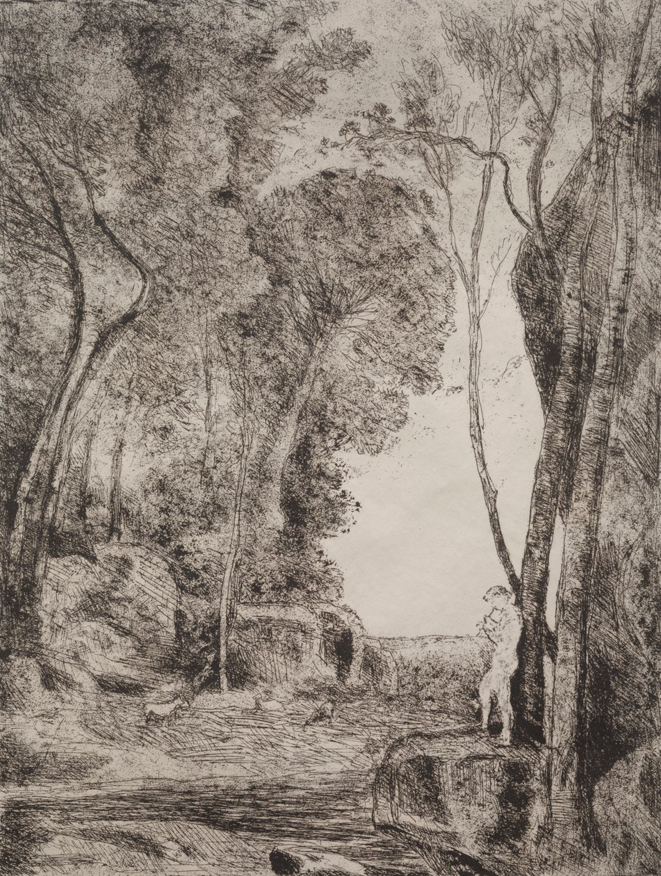 Den lille hyrde, originalt aftryk 1855, trykt i 1921. af Jean-Baptiste-Camille Corot
