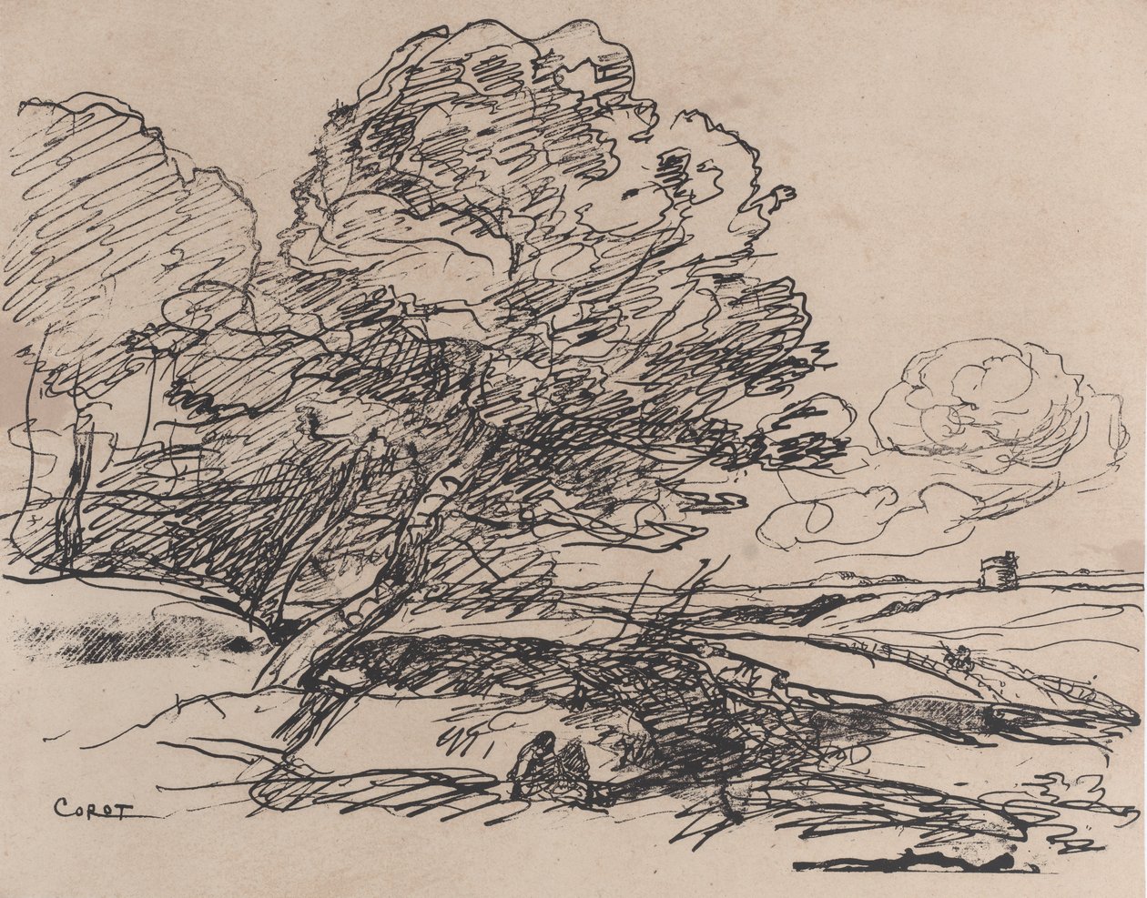 Det ensomme tårn, 1871. af Jean Baptiste Camille Corot