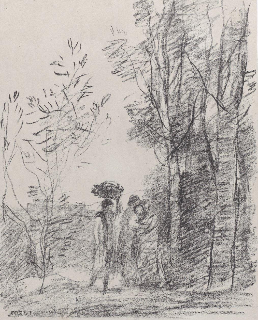 Mødet i Grove La Rencontre au bosquet, 1871. af Jean Baptiste Camille Corot