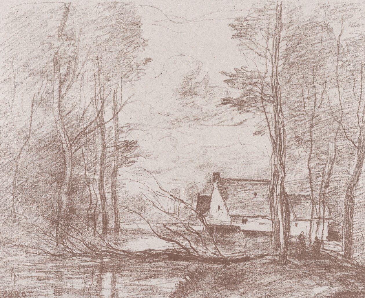 Møllen i Cuincy, nær Douai, 1871-72. af Jean Baptiste Camille Corot
