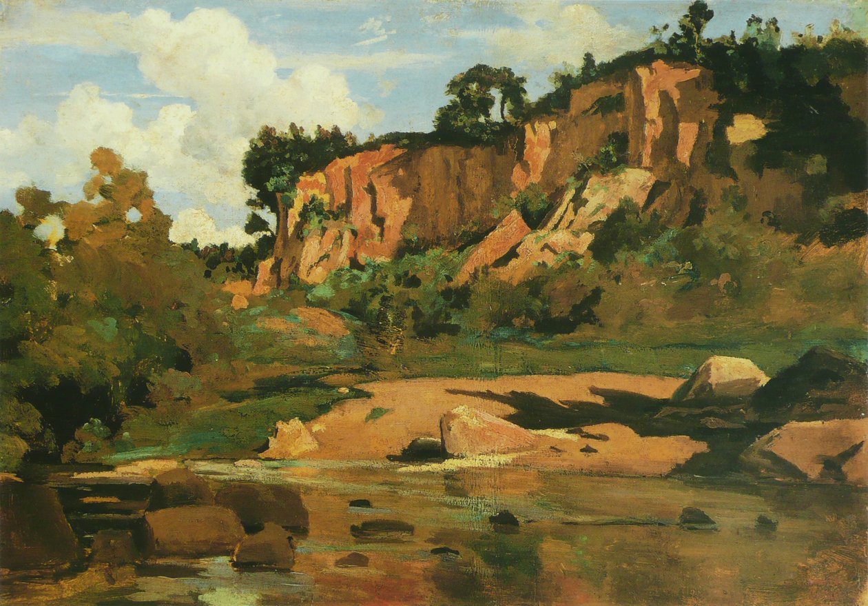 De røde klipper ved Civita Castellana, ca. 1827 af Jean Baptiste Camille Corot