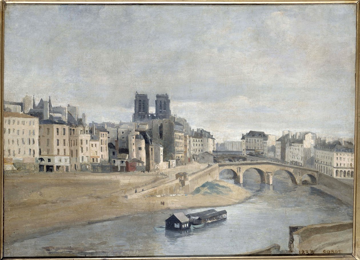 Seinen og Quai des Orfevres, 1835 af Jean Baptiste Camille Corot