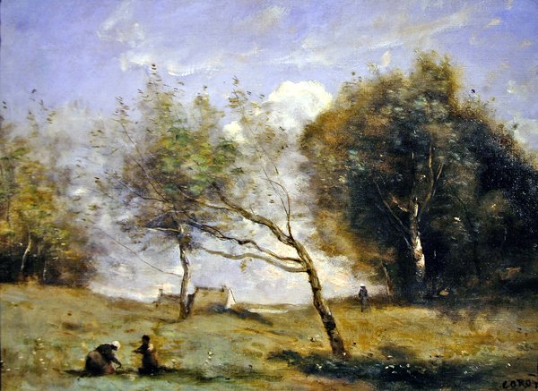 Omgivelserne omkring den lille gård (olie på lærred) af Jean Baptiste Camille Corot