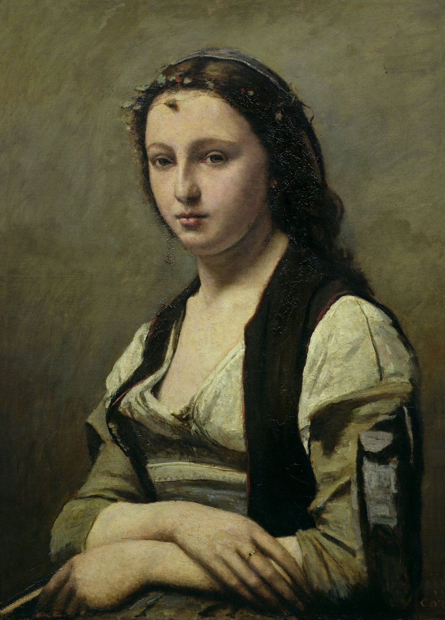 Kvinden med perlen, ca. 1842 (olie på lærred) af Jean Baptiste Camille Corot