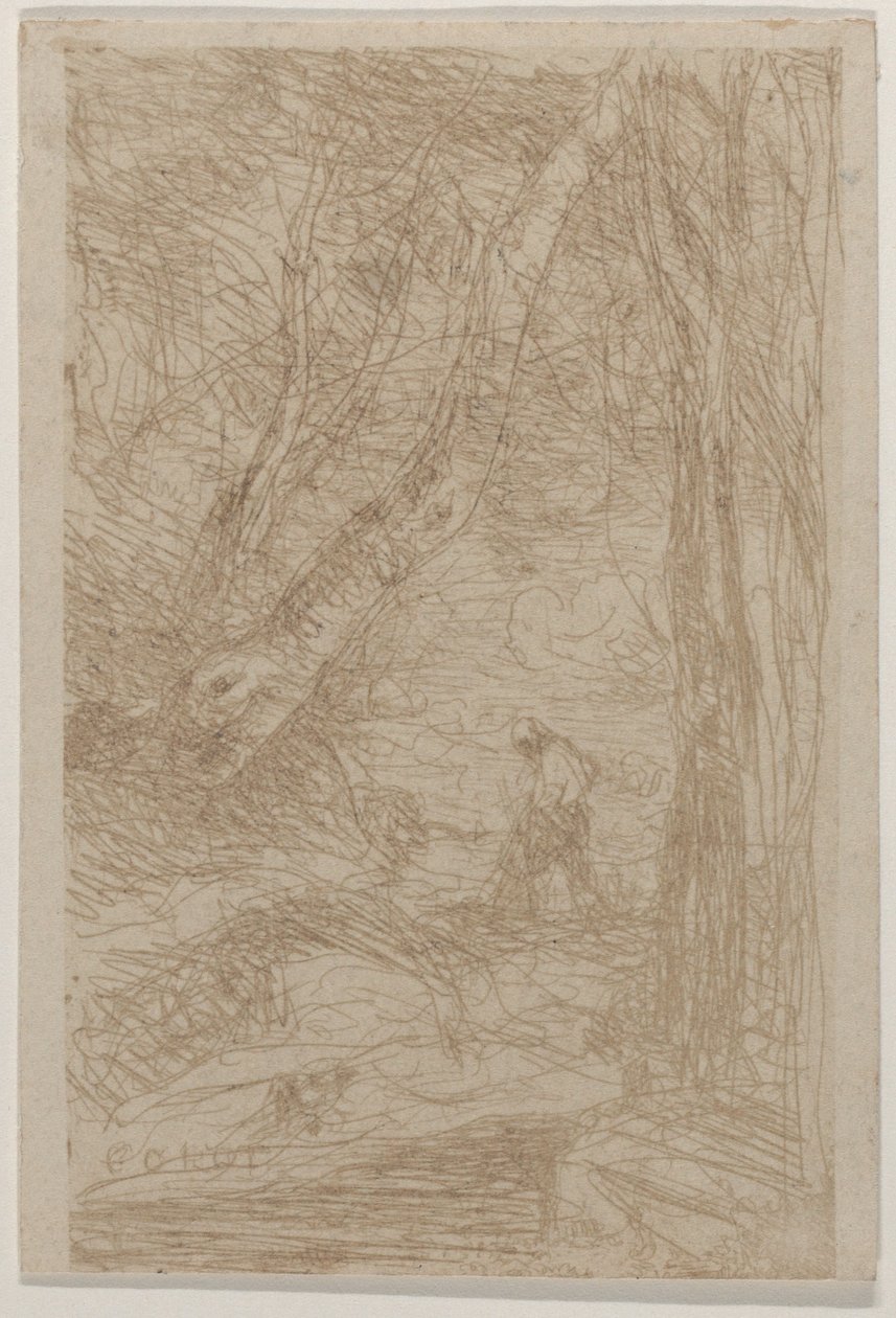 Rembrandts træhugger Le Bucheron de Rembrandt, maj 1853. af Jean Baptiste Camille Corot
