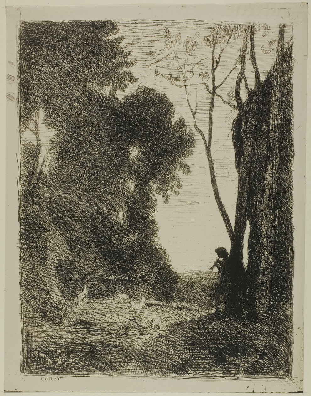 Den unge hyrde, anden plade af Jean Baptiste Camille Corot