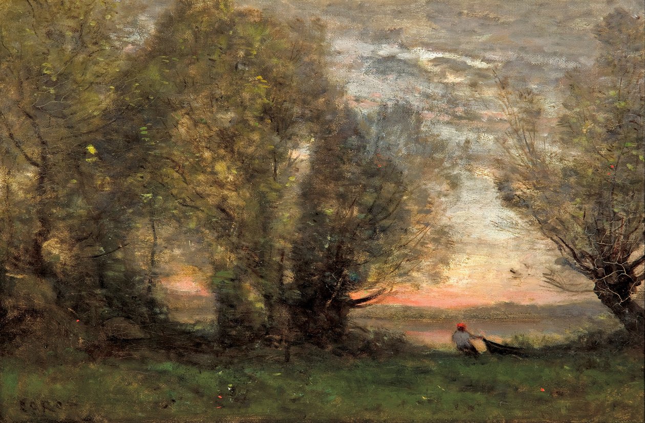 Fiskeren, afteneffekt, ca 1860-1870 af Jean Baptiste Camille Corot