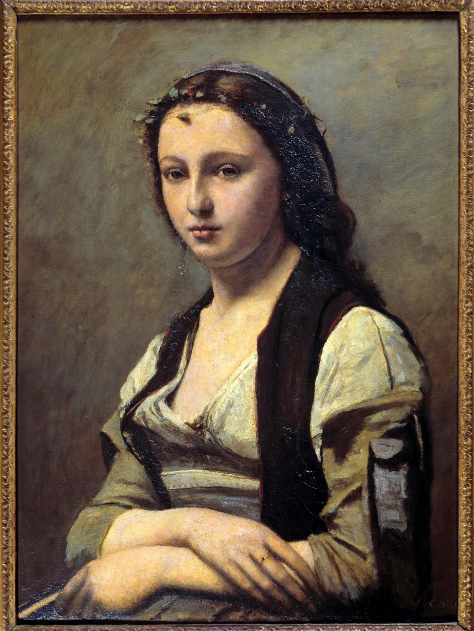 Kvinden har perlen. Maleri af Camille Corot (1796-1875) af Jean Baptiste Camille Corot