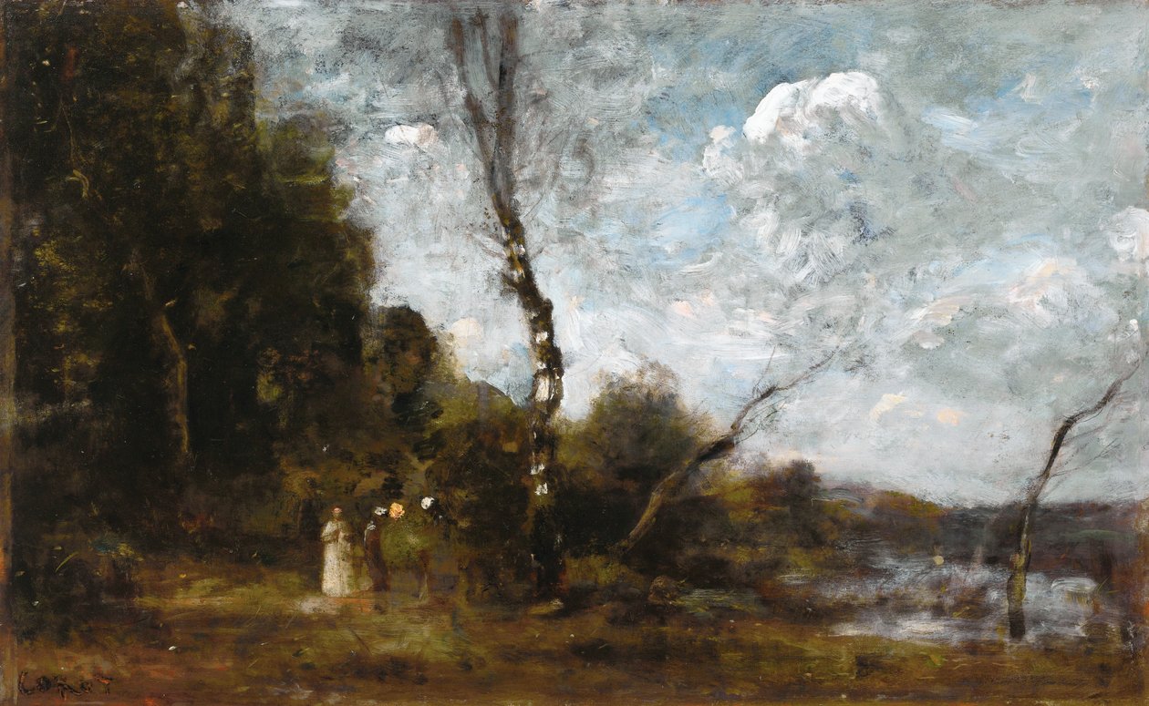 Tre bondekvinder ved en skov af Jean Baptiste Camille Corot
