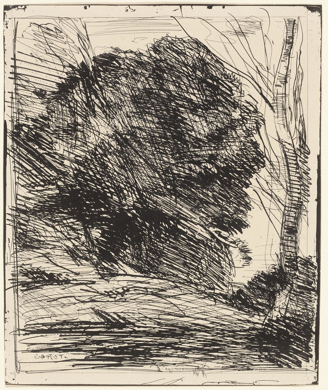 Træer på en bjergside af Jean Baptiste Camille Corot