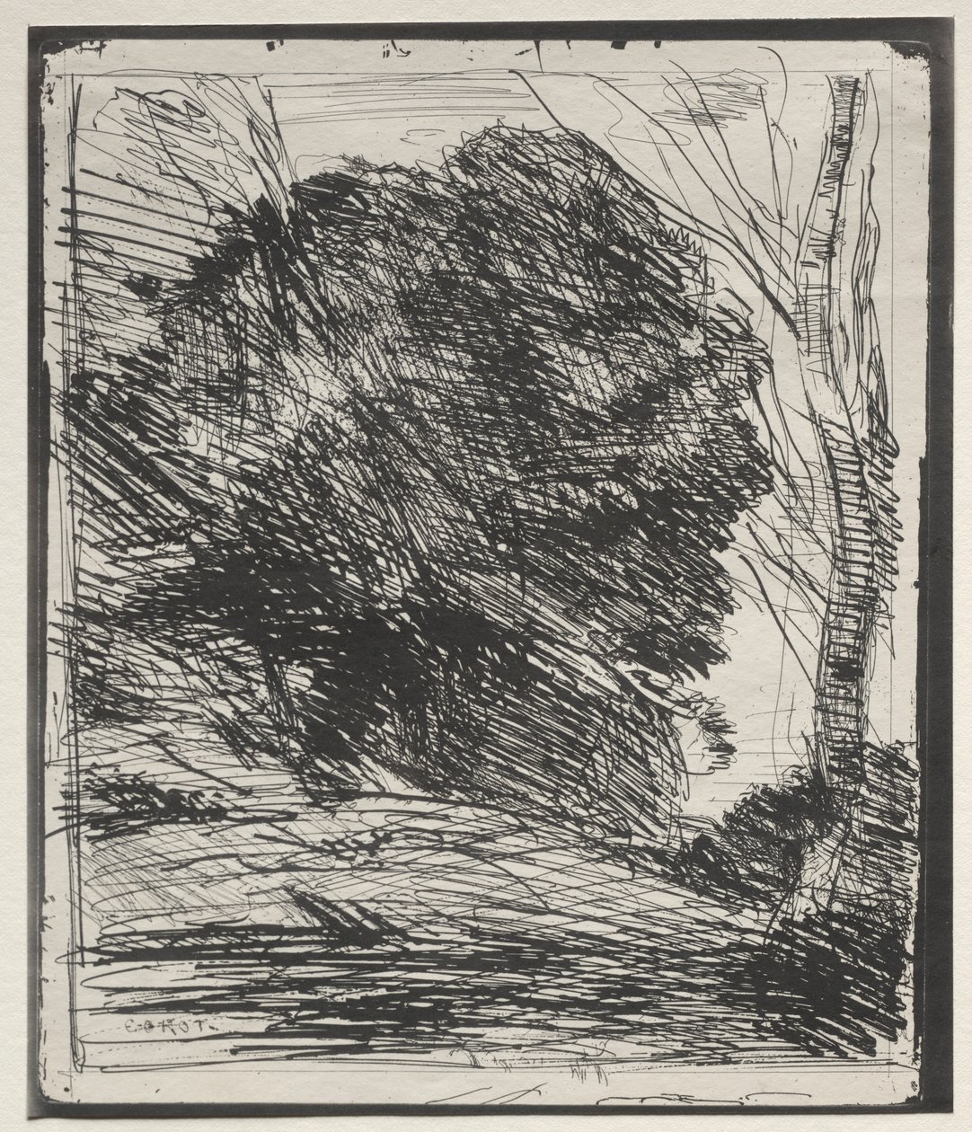 Træer på bjerget, originalt aftryk 1856, trykt i 1921. af Jean Baptiste Camille Corot