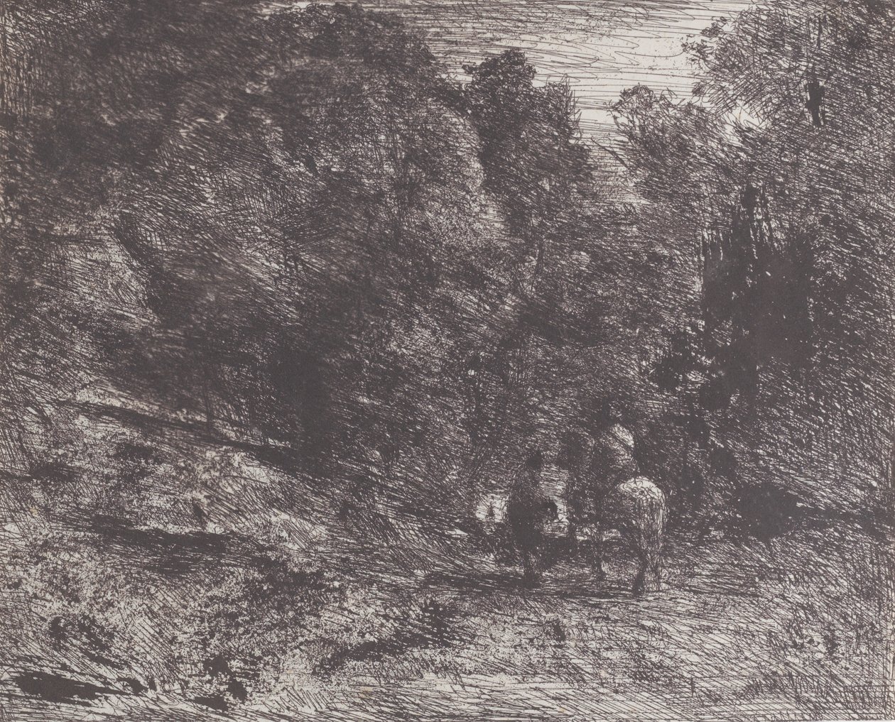 To rejsende i en skov Rytteren i skoven og fodgængeren, 1854. af Jean Baptiste Camille Corot