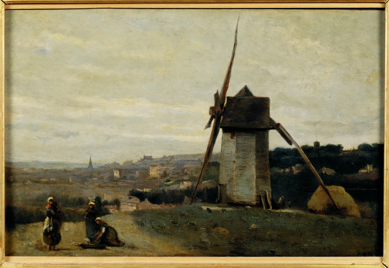 Un moulin a vent. Etretat - En vindmølle. Etretat ... af Jean Baptiste Camille Corot