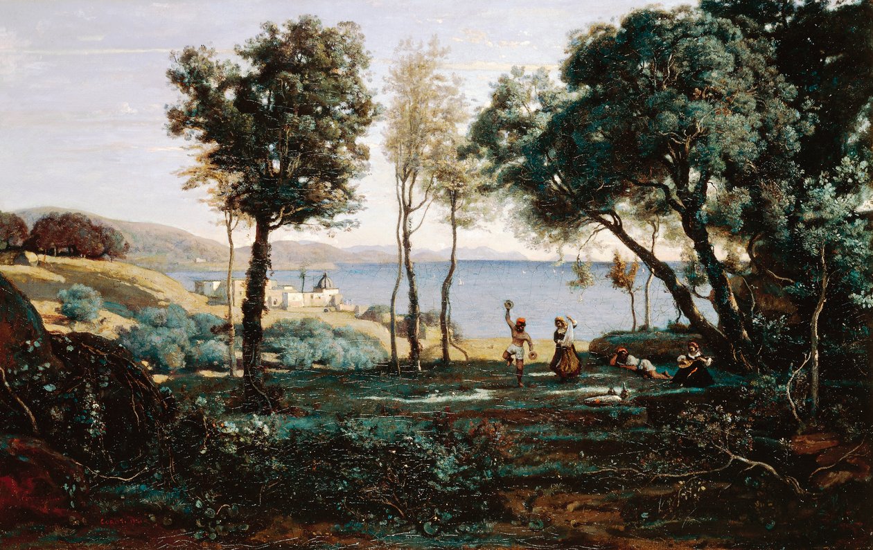 Udsigt nær Napoli af Jean Baptiste Camille Corot