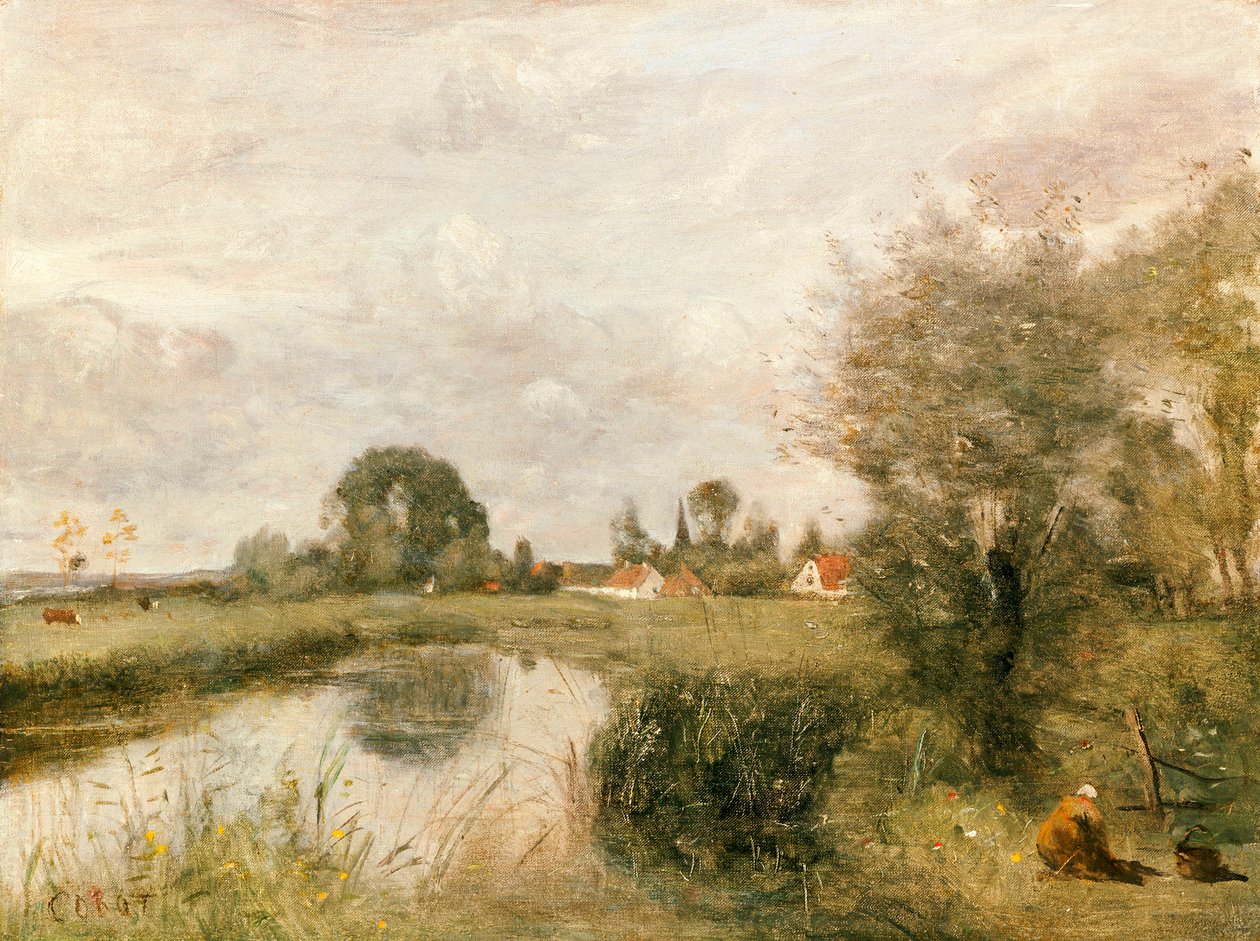 Udsigt over Arleux fra marsken i Palluel, 1873 af Jean Baptiste Camille Corot