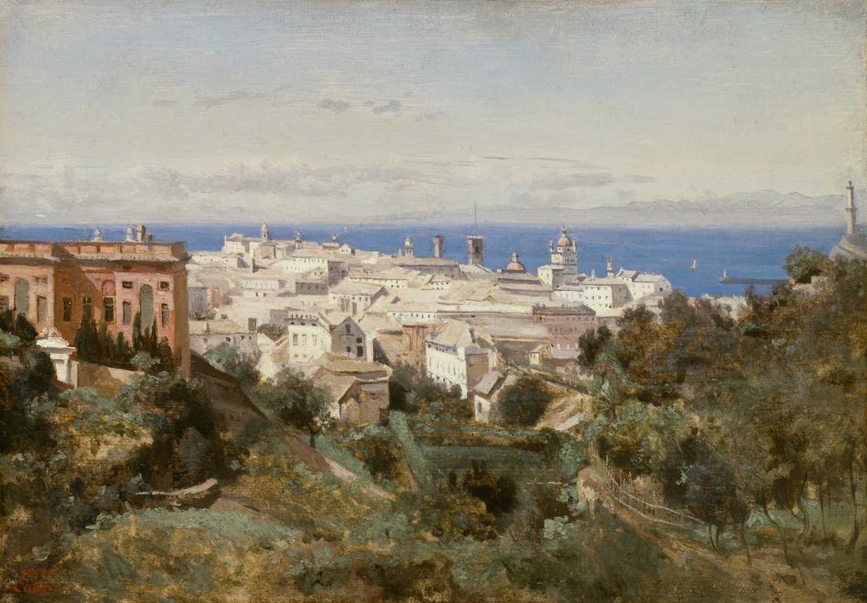 Udsigt over Genova af Jean Baptiste Camille Corot